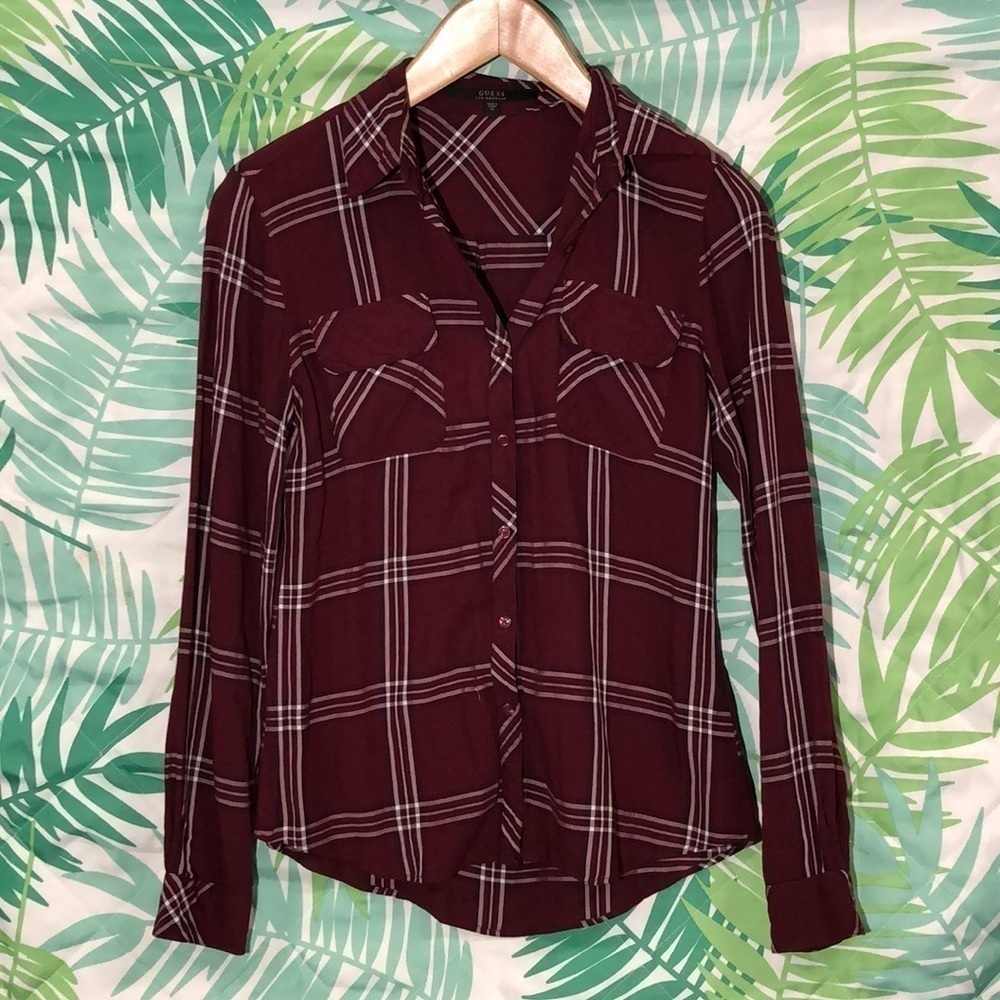 Guess red button up flannel shirt